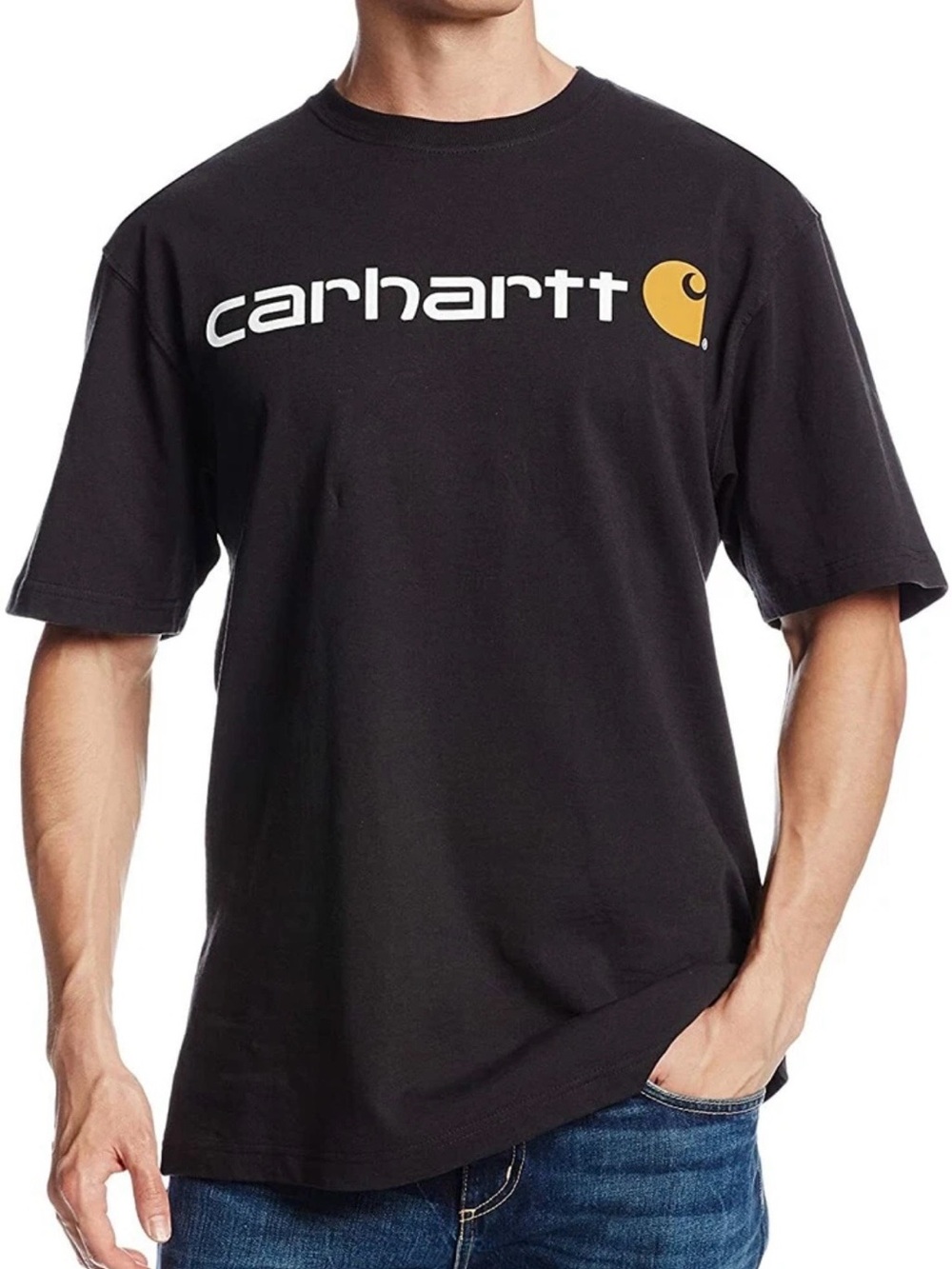 Carhartt men’s 2XL loose fit black Crewneck T-shirt with signature yellow logo